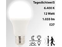 Luminea E27-LED-Lampe mit Radar-Bewegungs & Lichtsensor, 12 W, tageslichtweiß; LED-Tropfen E27 (warmweiß) LED-Tropfen E27 (warmweiß) LED-Tropfen E27 (warmweiß) 