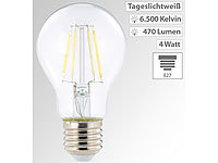 Luminea LED-Filament-Birne, A60, E27, 470 lm, 4 W, 360°, 6.500 K; LED-Tropfen E27 (warmweiß) LED-Tropfen E27 (warmweiß) 