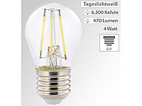 Luminea LED-Filament-Tropfen E27, G45-Form, 470 Lumen, 4 Watt, 360°, 6.500 K; LED-Tropfen E27 (warmweiß) LED-Tropfen E27 (warmweiß) 