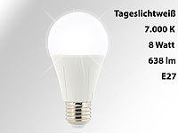 Luminea LED-Lampe E27, 638 Lumen, 8 Watt, 270°, tageslichtweiß, 7.000 K; LED-Tropfen E27 (warmweiß) LED-Tropfen E27 (warmweiß) 