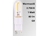 Luminea LED-Filament Stiftsockellampe G9, 1 W, 80 lm, 2.700 K, warmweiß, 360°; LED-Leuchtmittel, LeuchtmittelLED-LampenStiftsockel-LampenStiftsockellampenStiftsockelFilament-StiftsockellampenLED-Filament-StiftsockellampenStiftsockellampen LEDsLampen LED-Leuchtmittel, LeuchtmittelLED-LampenStiftsockel-LampenStiftsockellampenStiftsockelFilament-StiftsockellampenLED-Filament-StiftsockellampenStiftsockellampen LEDsLampen 