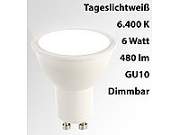 Luminea LED-Spot GU10, 6 Watt, 480 Lumen, A+, tageslichtweiß 6.500 K, dimmbar; LED-Tropfen E27 (warmweiß) 