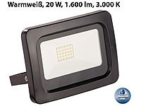 Luminea Wetterfester Mini-LED-Fluter, 20 W, 1.600 lm, IP65, 3.000 K, warmweiß; LED-Fluter mit Bewegungsmelder (tageslichtweiß), Wetterfester LED-Fluter (tageslichtweiß) 