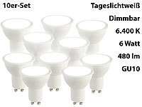 Luminea LED-Spot GU10, 6 Watt, 480 Lumen, A+, tageslichtweiß 6.400 K, 10er-Set; LED-Tropfen E27 (warmweiß) LED-Tropfen E27 (warmweiß) 
