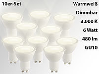 Luminea LED-Spot GU10, 6 Watt, 480 Lumen, A+, warmweiß 3.000 K, 10er-Set; LED-Tropfen E27 (tageslichtweiß) 
