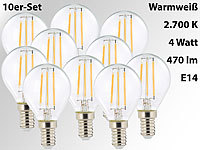 Luminea LED-Filament-Lampen, G45, E14, 470 lm, 4 W, 360°, 2.700 K, 10er-Set; LED-Tropfen E27 (warmweiß) LED-Tropfen E27 (warmweiß) 