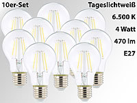 Luminea LED-Filament-Birne, A60, E27, 470 lm, 4 W, 360°, 6.500 K, 10er-Set; LED-Tropfen E27 (warmweiß) LED-Tropfen E27 (warmweiß) 