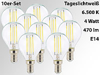 Luminea LED-Filament-Lampen, G45, E14, 470 lm, 4 W, 360°, 6.500 K, 10er-Set; LED-Tropfen E27 (warmweiß) LED-Tropfen E27 (warmweiß) 