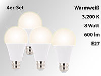 Luminea LED-Lampe, E27, 8 Watt, 600 Lumen, 270°, warmweiß, 4er-Set; LED-Spots GU10 (warmweiß), LED-Tropfen E27 (tageslichtweiß) 