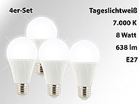 Luminea LED-Lampe E27, 638 Lumen, 8 Watt, 270°, tageslichtweiß, 4er-Set; LED-Tropfen E27 (warmweiß) 