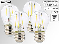 Luminea LED-Filament-Tropfen E27, G45-Form, 470 Lumen, 4 Watt, 360°, 4er-Set; LED-Tropfen E27 (warmweiß) 