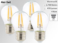 Luminea 4er-Set LED-Filament-Lampen G45, E27, 470 Lumen, 4 W, 360°, warmweiß; LED-Spots GU10 (warmweiß), LED-Tropfen E27 (tageslichtweiß) LED-Spots GU10 (warmweiß), LED-Tropfen E27 (tageslichtweiß) 