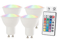 Luminea LED-Spot GU10, 4 Watt, 300 lm, A+, RGB & WW 3000 K, Fernbed., 4er-Set; LED-Spots GU10 (warmweiß), LED-Tropfen E27 (tageslichtweiß) LED-Spots GU10 (warmweiß), LED-Tropfen E27 (tageslichtweiß) 
