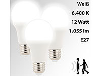 Luminea 3 LED-Lampen mit Radar-Bewegungssensor, 12 W, E27, 6.400 K, TW; LED-Tropfen E27 (warmweiß) LED-Tropfen E27 (warmweiß) LED-Tropfen E27 (warmweiß) 
