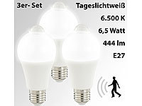 Luminea LED-Lampe mit PIR-Sensor, 6,5 Watt, E27, 444 Lumen, weiß, 3er-Set
