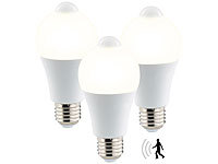 Luminea LED-Lampe mit PIR-Sensor, 6,5 Watt, 457 Lumen, E27, warmweiß, 3er-Set; LED-Tropfen E27 (warmweiß) 