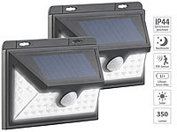 Luminea 2er-Set Solar-LED-Wandleuchten, Bewegungs-Sensor, Akku, 350 lm, 7,2 W; LED-Fluter mit Bewegungsmelder (tageslichtweiß) LED-Fluter mit Bewegungsmelder (tageslichtweiß) LED-Fluter mit Bewegungsmelder (tageslichtweiß) 