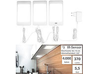 Luminea 3er-Set LED-Unterbaupanels mit IR-Sensor, 36 SMD-LEDs, 370 lm, 5,5 W; LED-Unterbaulampen (warmweiß) LED-Unterbaulampen (warmweiß) LED-Unterbaulampen (warmweiß) 