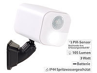 Luminea LED-Wandspot für innen & außen, Bewegungssensor, 7 Monate Laufzeit; LED-Strahler mit PIR-Sensor, Batteriebetrieb, LED-Türleuchten mit Bewegungs- & Lichtsensoren 