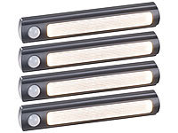 Luminea 4er-Set Batterie-LED-Schrankleuchten, PIR & Lichtsensor, 0,6W, 3000 K; LED-Unterbaulampen (warmweiß) LED-Unterbaulampen (warmweiß) LED-Unterbaulampen (warmweiß) 