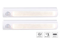Luminea 2er-Set LED-Schrankleuchte, PIR & Lichtsensor, 0,6 W, 25 Lm, 6000 K; LED-Unterbaulampen (warmweiß) LED-Unterbaulampen (warmweiß) LED-Unterbaulampen (warmweiß) 