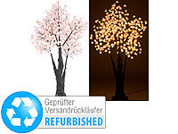 Luminea LED-Deko-Kirschbaum, 384 beleuchtete Blüten, 150 cm, Versandrückläufer; LED-Flammen-Lampe (E27) mit Beleuchtungs-Modi und Schwerkraftsensor 