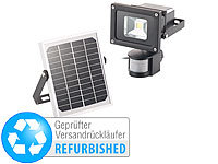 Luminea COB-LED-Solar-Außenstrahler, Versandrückläufer; Solar-LED-Wandlichter mit Nachtlicht-Funktion, Wetterfeste LED-Fluter mit Radar-Bewegungssensor (warmweiß) 