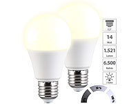 Luminea 2er-Set LED-Lampen mit 3 Helligkeits-Stufen, 14 W, 1.521 lm, 3000 K, F; LED-Tropfen E27 (warmweiß) LED-Tropfen E27 (warmweiß) 