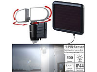 Luminea Duo-Solar-LED-Außenstrahler mit PIR-Bewegungssensor, 1 W, 500 lm, IP44; Solar-LED-Wandlichter mit Nachtlicht-Funktion, Wetterfeste LED-Fluter mit Radar-Bewegungssensor (warmweiß) 