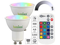 Luminea 2er-Set LED-Spots GU10, RGBW, 4,8 W (ersetzt 40 W), 400 lm, dimmbar