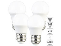 Luminea 4er-Set LED-Lampen, E27, G45, 240 lm, 3W (ersetzt 25W), tageslichtweiß; LED-Tropfen E27 (warmweiß) LED-Tropfen E27 (warmweiß) 
