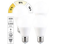 Luminea 4er-Set LED-Lampen E27 9W (ers. 75W) 3-stufig dimmbar 830lm tageslicht; LED-Tropfen E27 (tageslichtweiß) 