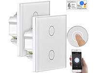 Luminea Home Control 2er-Set Touch-Doppel-Lichttaster, komp. zu Alexa & Google Assistant; WLAN-Steckdosen, WLAN-Unterputz-Steckdosen 