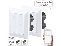Luminea Home Control 2er-Set Doppel-Lichttaster mit WLAN, App und Sprachsteuerung; WLAN-Steckdosen 