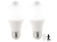 Luminea 2er-Set LED-Lampen, PIR-Sensor, 12 W, E27, 6500 K, 1.055 lm; LED-Tropfen E27 (warmweiß) 