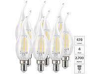 Luminea 9er-Set LED-Filament-Kerze, E14, E, 4 W, 470 Lumen; LED-Tropfen E27 (tageslichtweiß) 