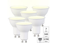 Luminea 6er-Set LED-Spotlights GU10, 7 W (ersetzt 50 W), 540 Lumen, warmweiß; LED-Tropfen E27 (warmweiß) 
