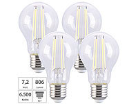 Luminea 4er-Set LED-Filament-Lampe E27 7,2W (ersetzt 60W) 806lm tageslichtweiß; LED-Tropfen E27 (warmweiß) 