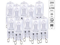 Luminea 10er-Set Halogen-Stiftsockellampen G9, 25 W, 250 lm, warmweiß, dimmbar; LED-Tropfen E27 (warmweiß) 