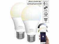 Luminea Home Control 2er-Set WLAN-LED-Lampe, E27, 806lm, AmazonAlexa & GoogleAssistant, CCT
