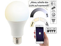 Luminea Home Control WLAN-LED-Lampe, für Alexa, Siri & Google Assistant, E27, 1.055 lm, CCT; WLAN-LED-Lampen E27 RGBW 