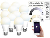 Luminea Home Control 10 WLAN-LED-Lampen, E27, 806 lm, für Alexa & Google Assistant, CCT
