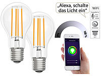 Luminea Home Control LED-Filament-Lampe, komp. zu Amazon Alexa / GA, 2700 K 2er-Set; WLAN-LED-Lampen E27 RGBW WLAN-LED-Lampen E27 RGBW 