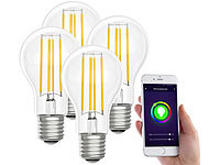 Luminea Home Control LED-Filament-Lampe, komp. zu Amazon Alexa / GA, 6500 K 4er-Set; WLAN-LED-Lampen E27 RGBW WLAN-LED-Lampen E27 RGBW 
