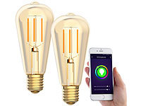 Luminea Home Control 2er-Set LED-Filament-Lampen, komp. zu Amazon Alexa & Google, 2200 K; WLAN-LED-Lampen E27 RGBW WLAN-LED-Lampen E27 RGBW 