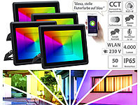 Luminea Home Control 4er-Set WLAN-Fluter, RGB-CCT-LEDs, App, 4.000 lm, 50 W, IP65; WLAN-LED-Lampen E27 RGBW 