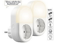 Luminea Home Control 2er-Set WLAN-Steckdose mit LED-Nachtlicht, App & Sprachsteuerung, 16 A