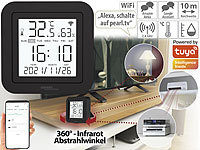 Luminea Home Control Lernfähige IR-Fernbedienung, Temperatur/Luftfeuchte, Display und App; WLAN-LED-Lampen E27 RGBW 
