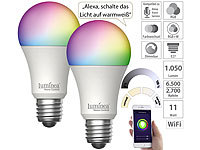 Luminea Home Control 2er-Set WLAN-LED-Lampe, E27, RGB-CCT, 11W (ersetzt 120W), 1.055lm, App; WLAN-LED-Lampen GU10 RGBW WLAN-LED-Lampen GU10 RGBW 