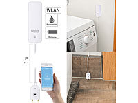 Luminea Home Control ZigBee-Wassermelder mit externem Sensor, 2 Jahre Batterielaufzeit, App; WLAN-Steckdosen mit Stromkosten-Messfunktion WLAN-Steckdosen mit Stromkosten-Messfunktion 